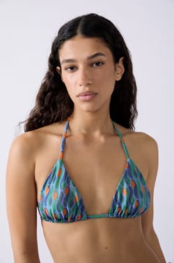Glittery Triangle Bikini Top;${refinementColor}