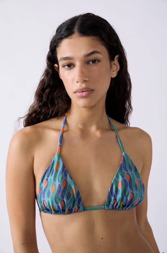 Glittery Triangle Bikini Top;${refinementColor}