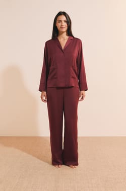 Chemise de pyjama satin&eacute;e;${refinementColor}
