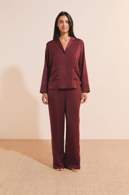 Chemise de pyjama satin&eacute;e;${refinementColor}
