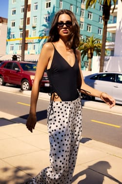 Satin Straight Polka Dot Pants;${refinementColor}