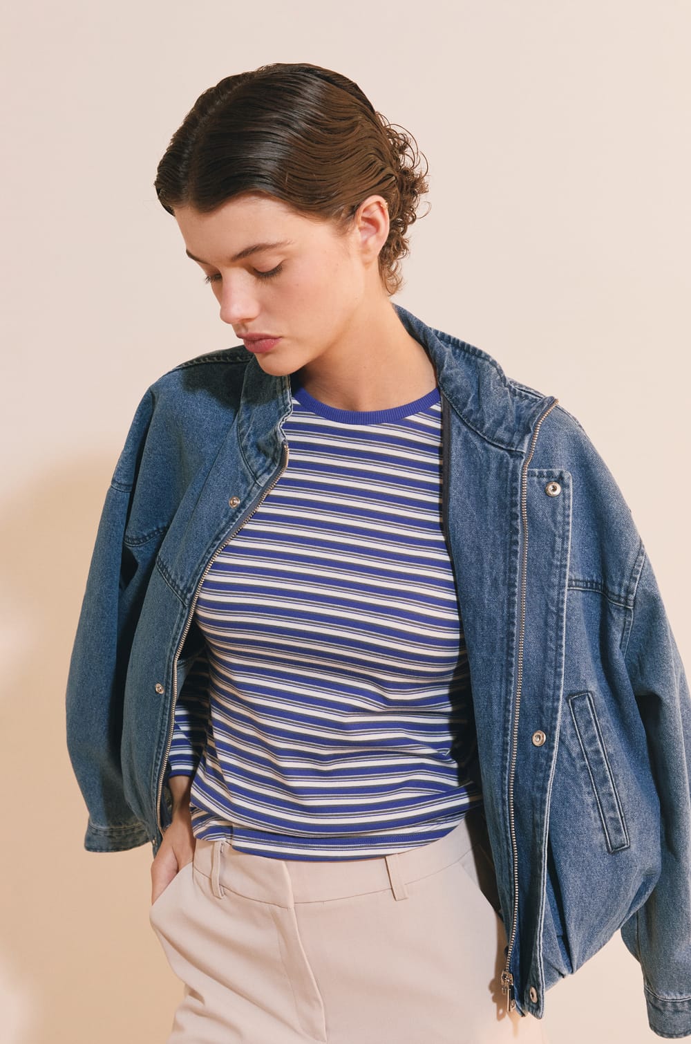 T-shirt &agrave; rayures en coton;${refinementColor}