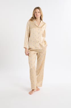 Satin Pyjama Shirt with Dalmatian Print;${refinementColor}