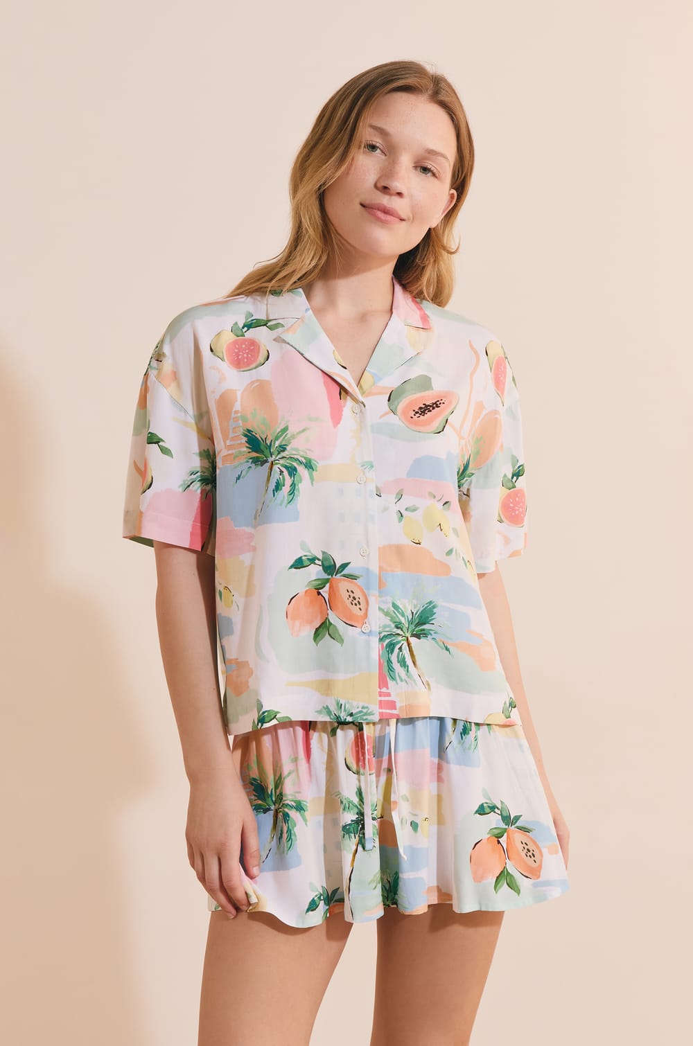 Camisa de pijama corta estampada;${refinementColor}