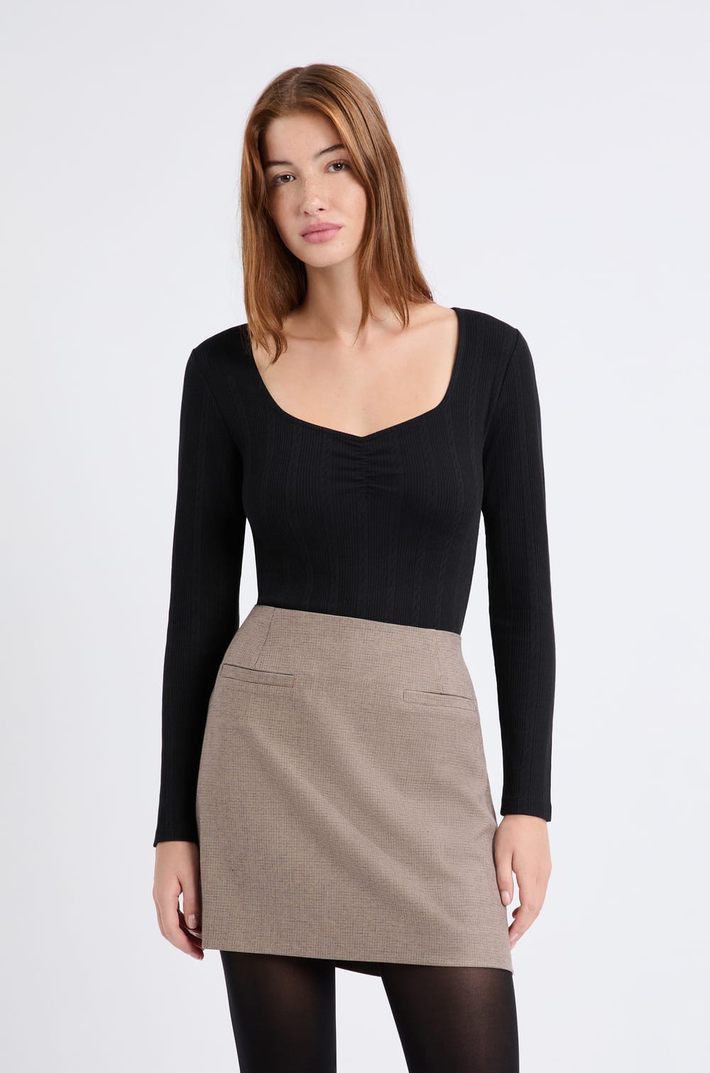 Long-sleeved cotton pointelle T-shirt;${refinementColor}