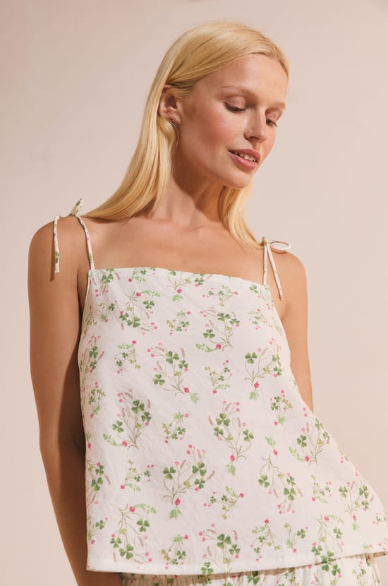 Caraco de pyjama &agrave; motifs avec noeuds;${refinementColor}
