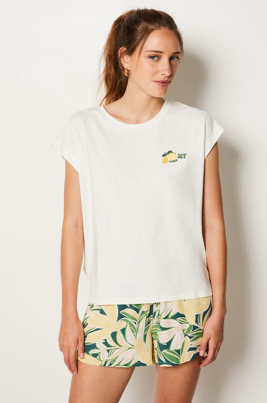 Cotton T-shirt with Lemon Detail;${refinementColor}