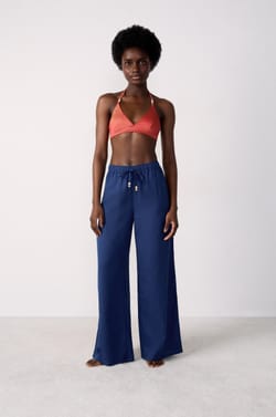 Pantalón de playa ancho de lino;${refinementColor}