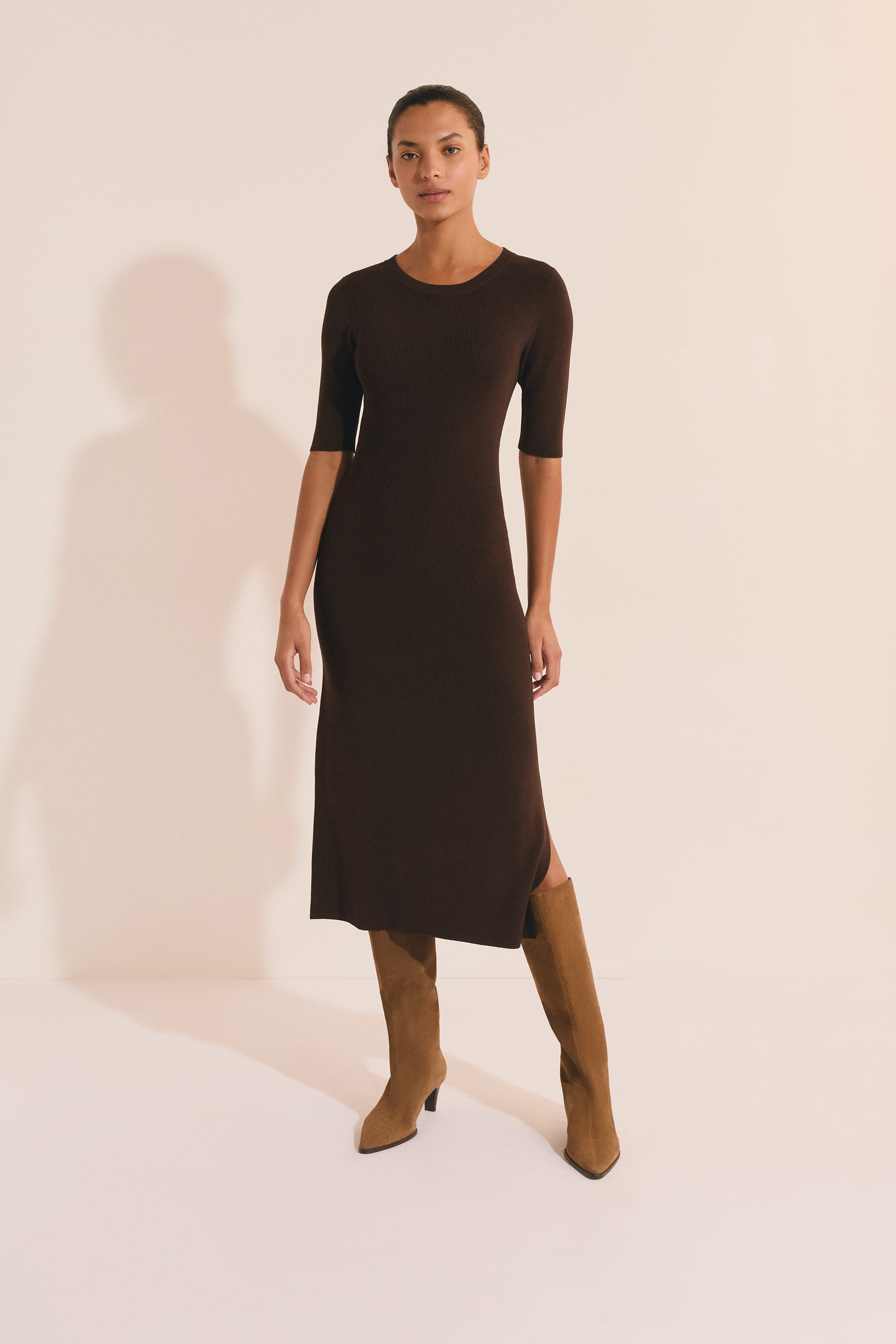 Long Fine Knit Dress - PEDRA - MARRON - ETAM
