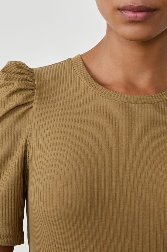 Short-sleeved T-shirt with puff shoulders;${refinementColor}