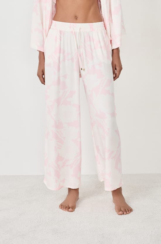 Pantalon de pyjama satiné à imprimés;${refinementColor}