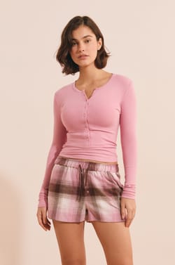 Short de pyjama &agrave; carreaux en coton;${refinementColor}