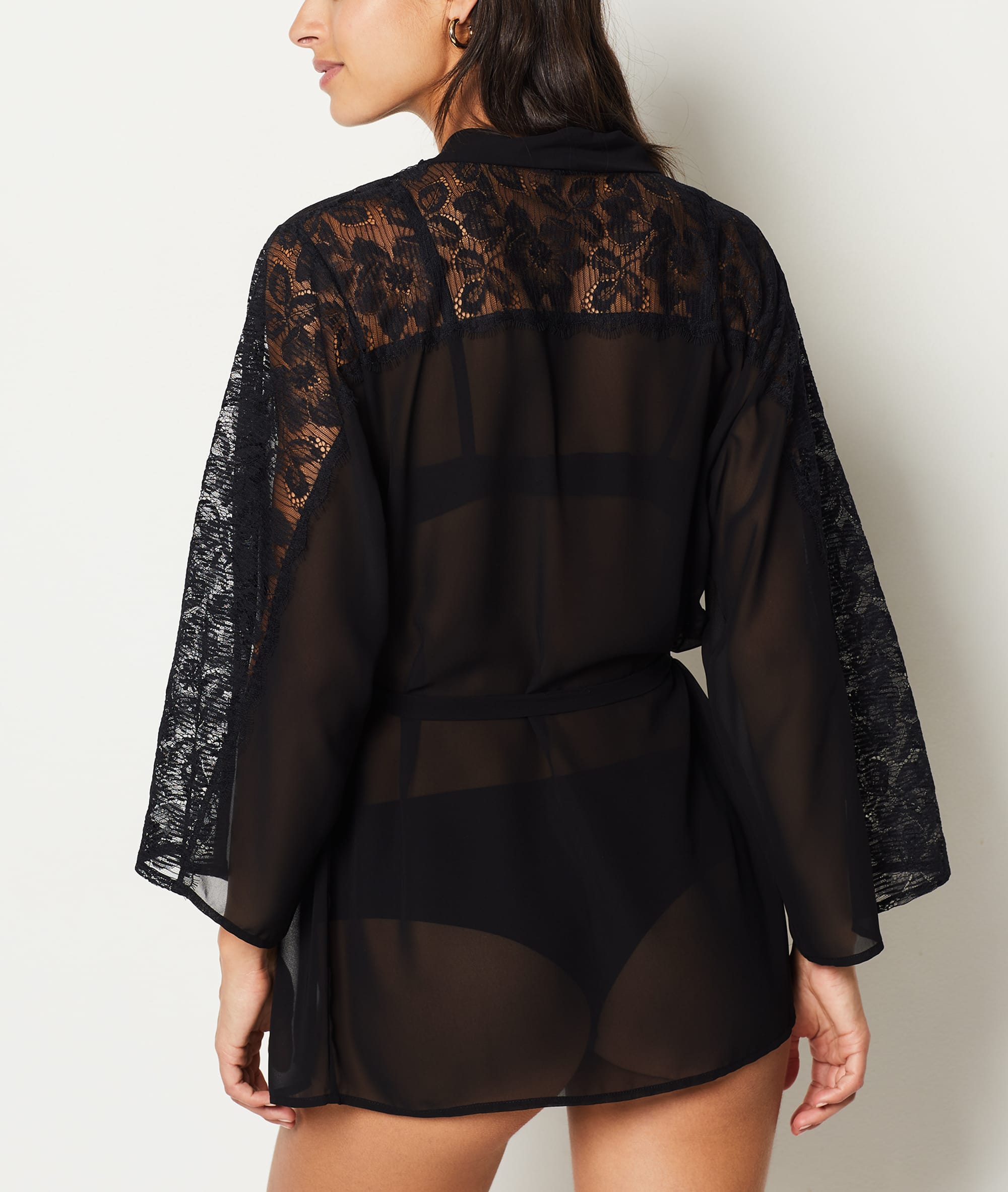 Ensemble Déshabillé Noir Dentelle Silhouette De Paris - Taille 38-40