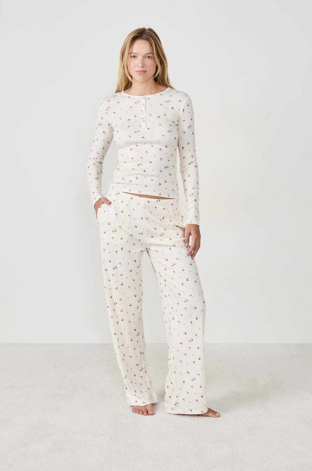 Mushroom Print Pajama T-Shirt;${refinementColor}