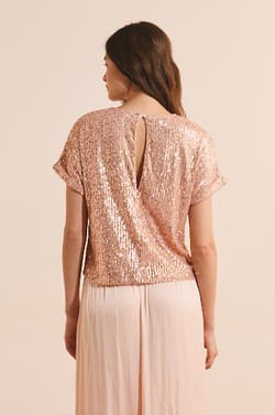T-shirt manches courtes &agrave; sequins;${refinementColor}