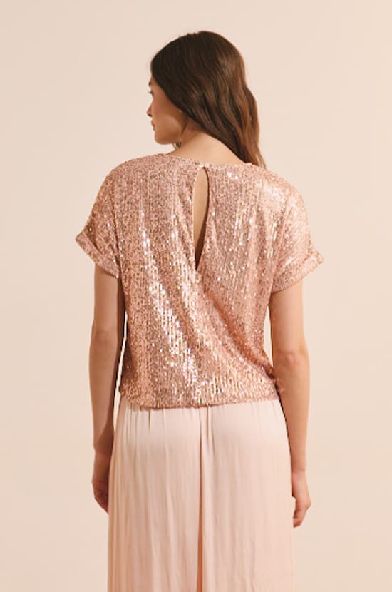 T-shirt manches courtes &agrave; sequins;${refinementColor}