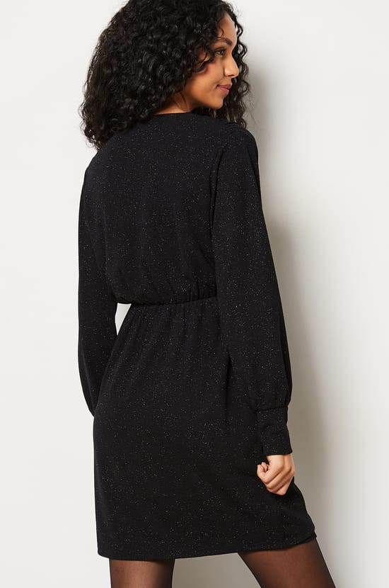 Robe courte col V à paillettes;${refinementColor}
