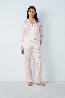 Patterned Satin Pajama Shirt;${refinementColor}