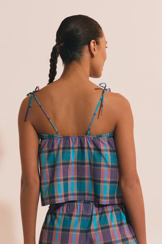 Caraco de pyjama &agrave; carreaux en coton;${refinementColor}