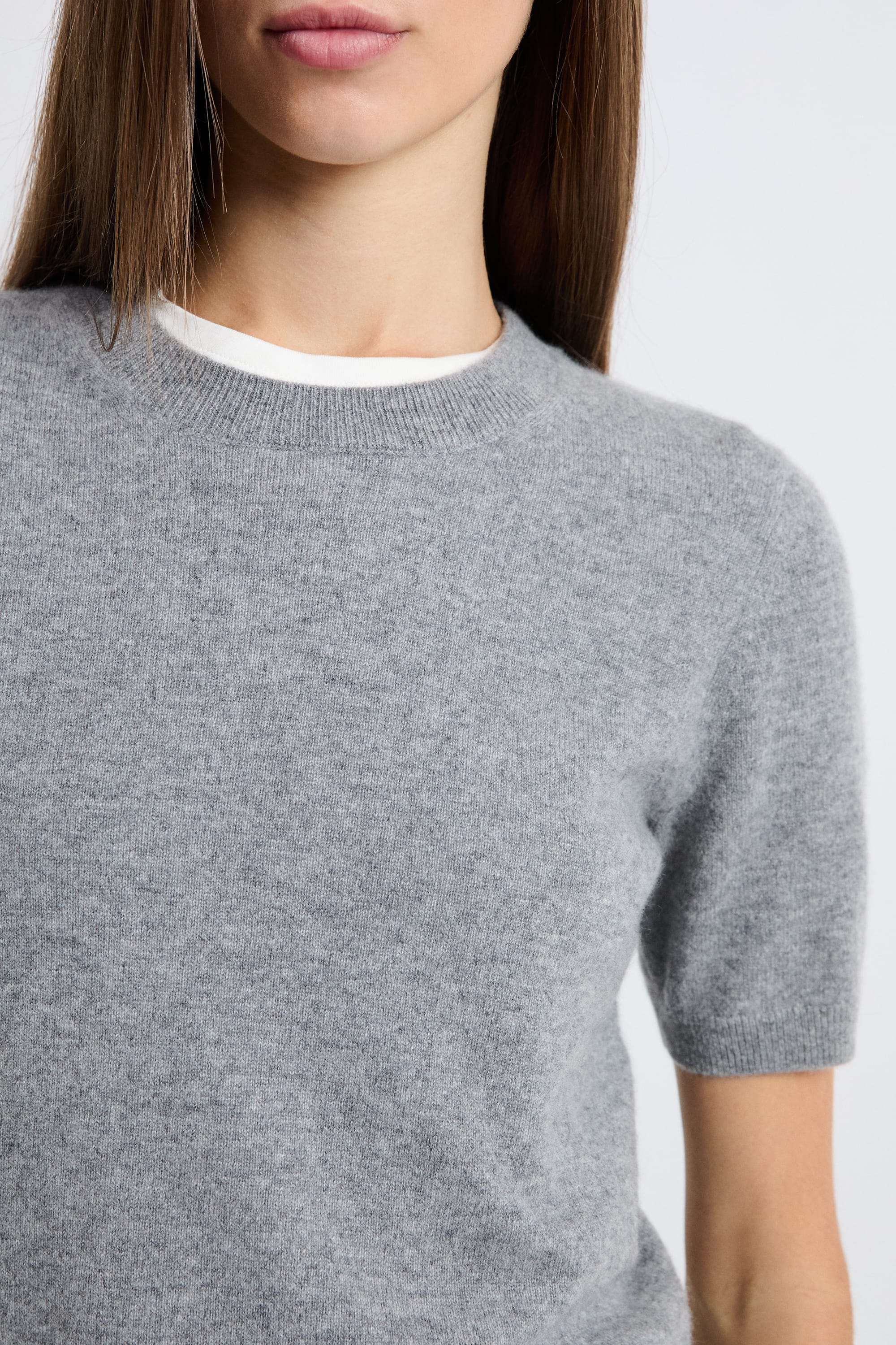 Short-Sleeved Cashmere Sweater - LOUISE MINI MC - GRIS - ETAM