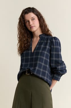 Blouse en coton &agrave; carreaux;${refinementColor}