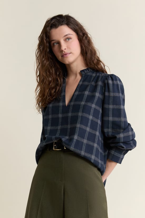 Blouse en coton &agrave; carreaux;${refinementColor}