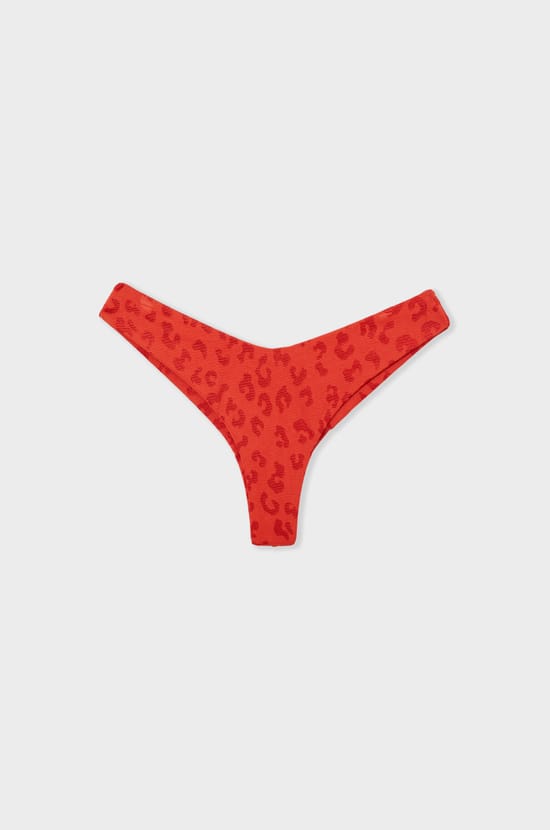 High-Waist Brazilian Bikini Bottom with Jacquard Effect;${refinementColor}