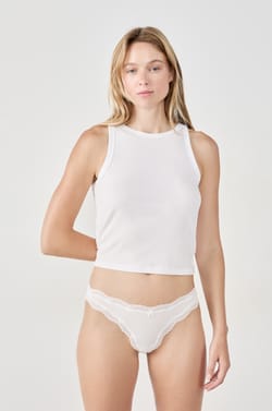 Pack of 3 Cotton and Lace Thongs;${refinementColor}