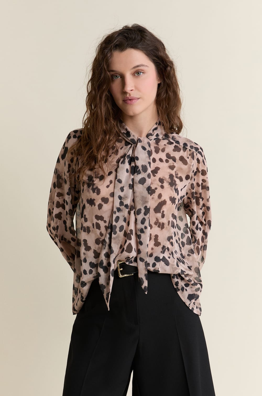 Camisa con detalle con lazada;${refinementColor}