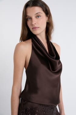 Sleeveless Satin Top With Cowl Neckline;${refinementColor}