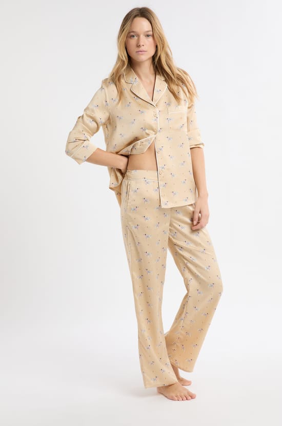 Pantalon de pyjama en satin &agrave; motifs dalmatiens;${refinementColor}