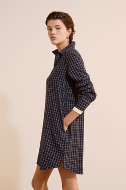 Robe chemise courte &agrave; carreaux en coton;${refinementColor}