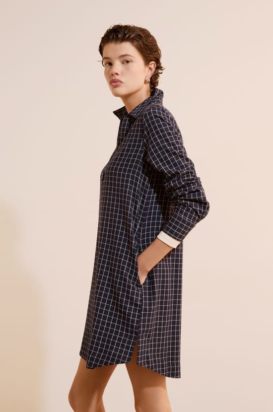 Robe chemise courte &agrave; carreaux en coton;${refinementColor}