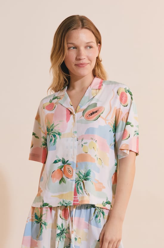 Camisa de pijama corta estampada;${refinementColor}