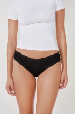 3-Pack of Cotton and Lace Briefs;${refinementColor}