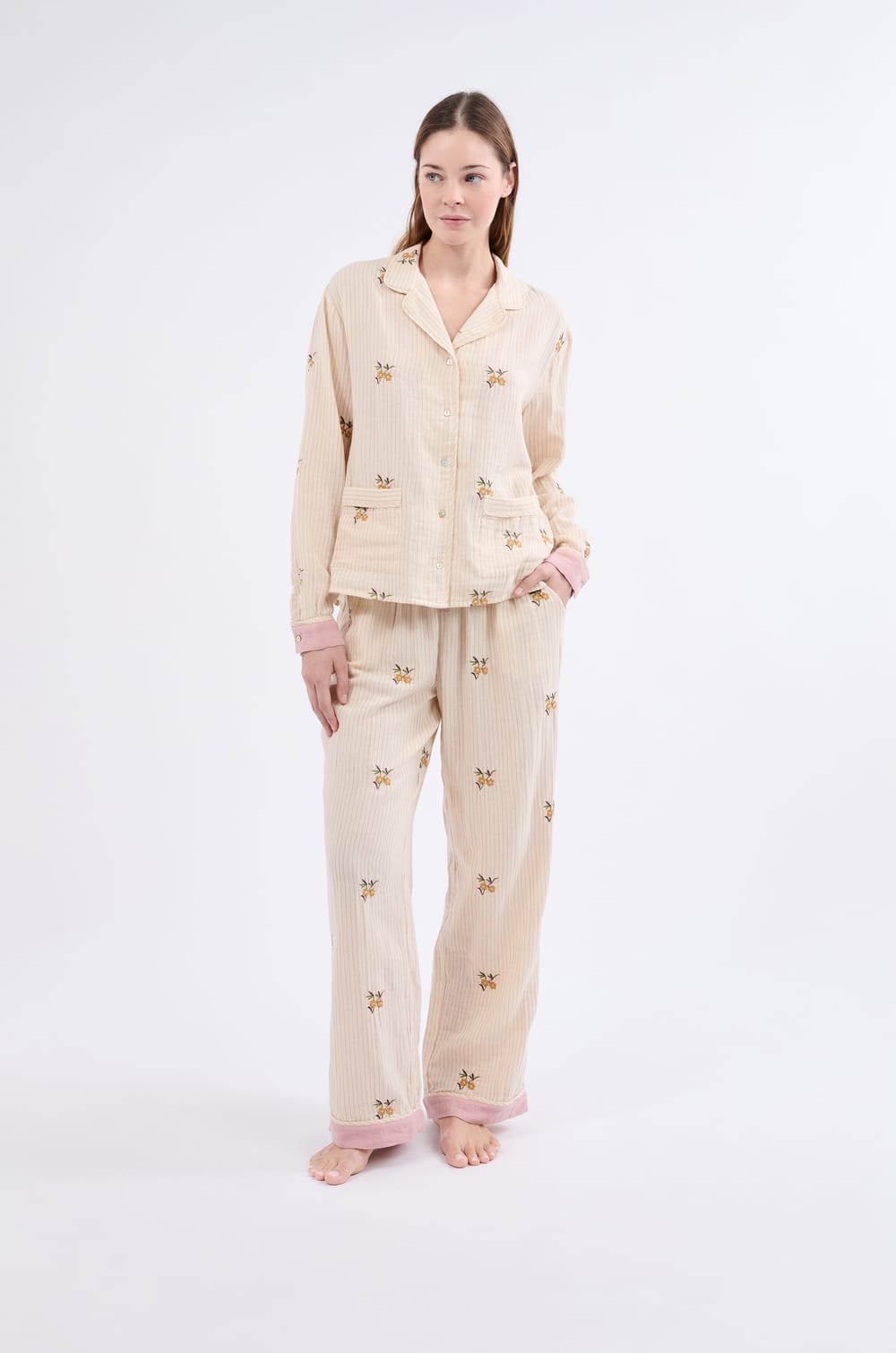 Cotton patterned pyjama shirt;${refinementColor}