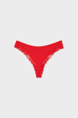 Tanga in microvezel met kanten details;${refinementColor}