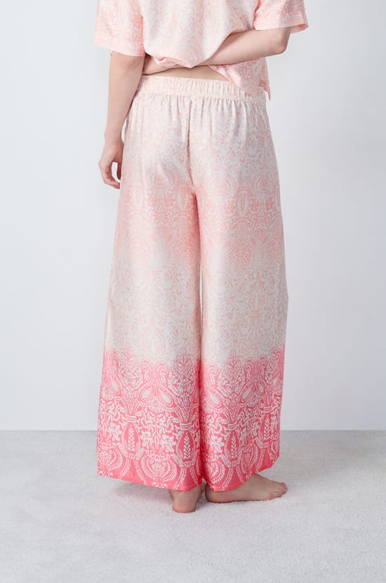 Wide-Leg Patterned Satin Pajama Pants;${refinementColor}