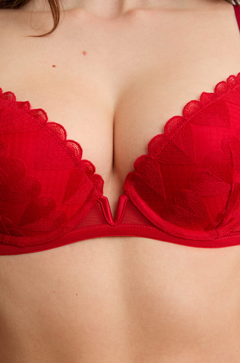 Soutien-gorge N.2 - Push-up plongeant &agrave; broderie c&oelig;urs;${refinementColor}