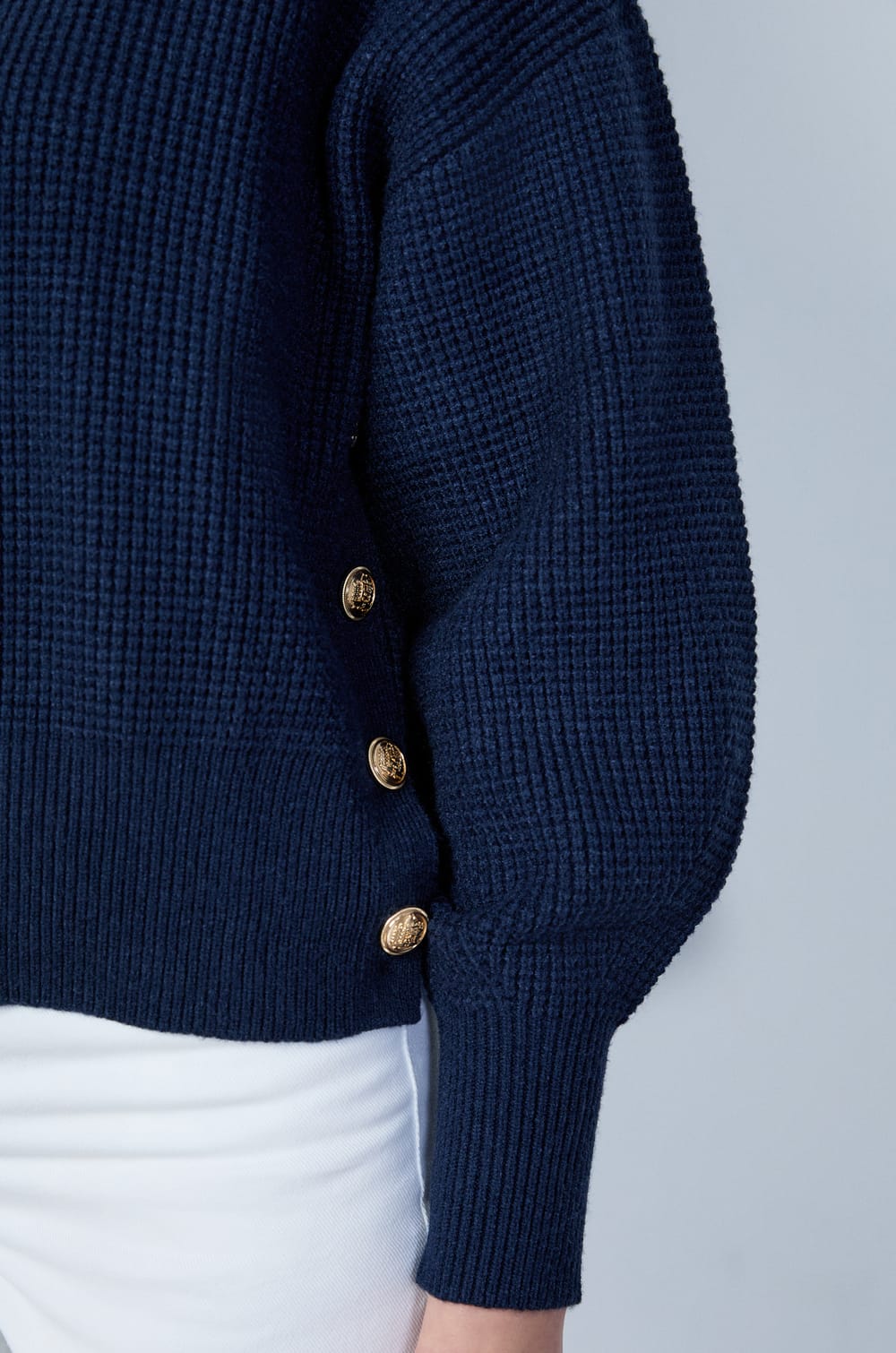 Sweater with Horn-Effect Buttons;${refinementColor}