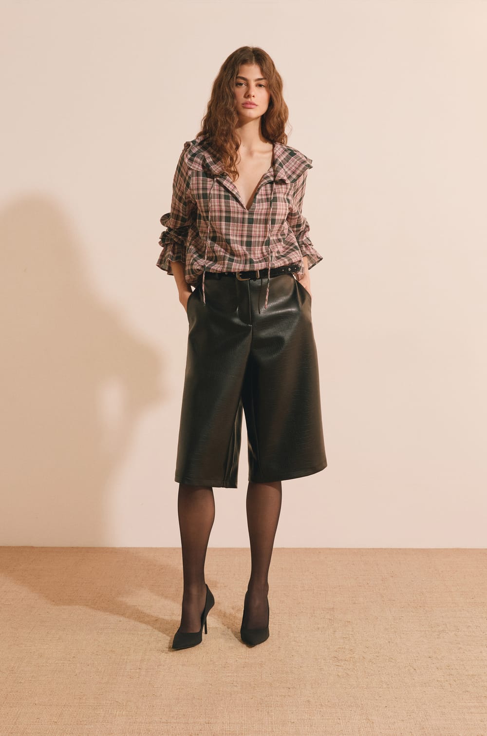 Blouse en coton &agrave; carreaux;${refinementColor}
