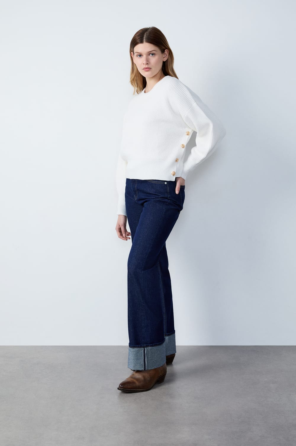 Sweater with Horn-Effect Buttons;${refinementColor}
