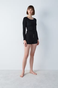 Straight-cut ribbed cotton pyjama shorts;${refinementColor}