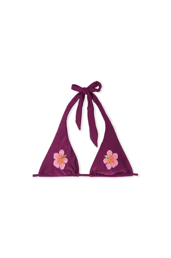 Tie Bikini Top with Floral Motifs;${refinementColor}