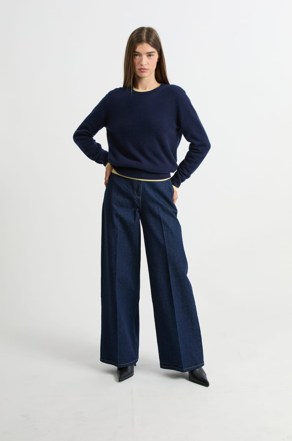 Pull col rond en cachemire;${refinementColor}