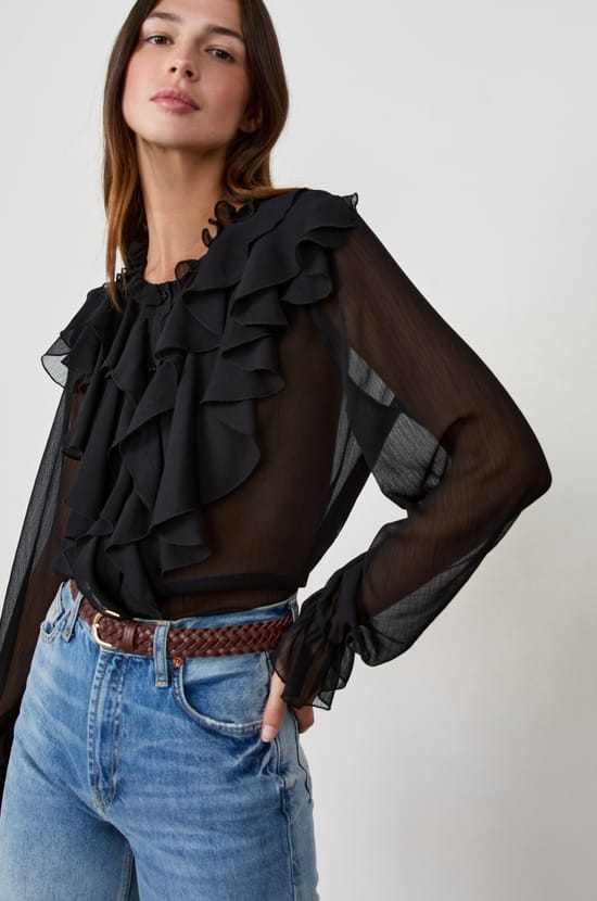 Blouse with Ruffled Collar;${refinementColor}