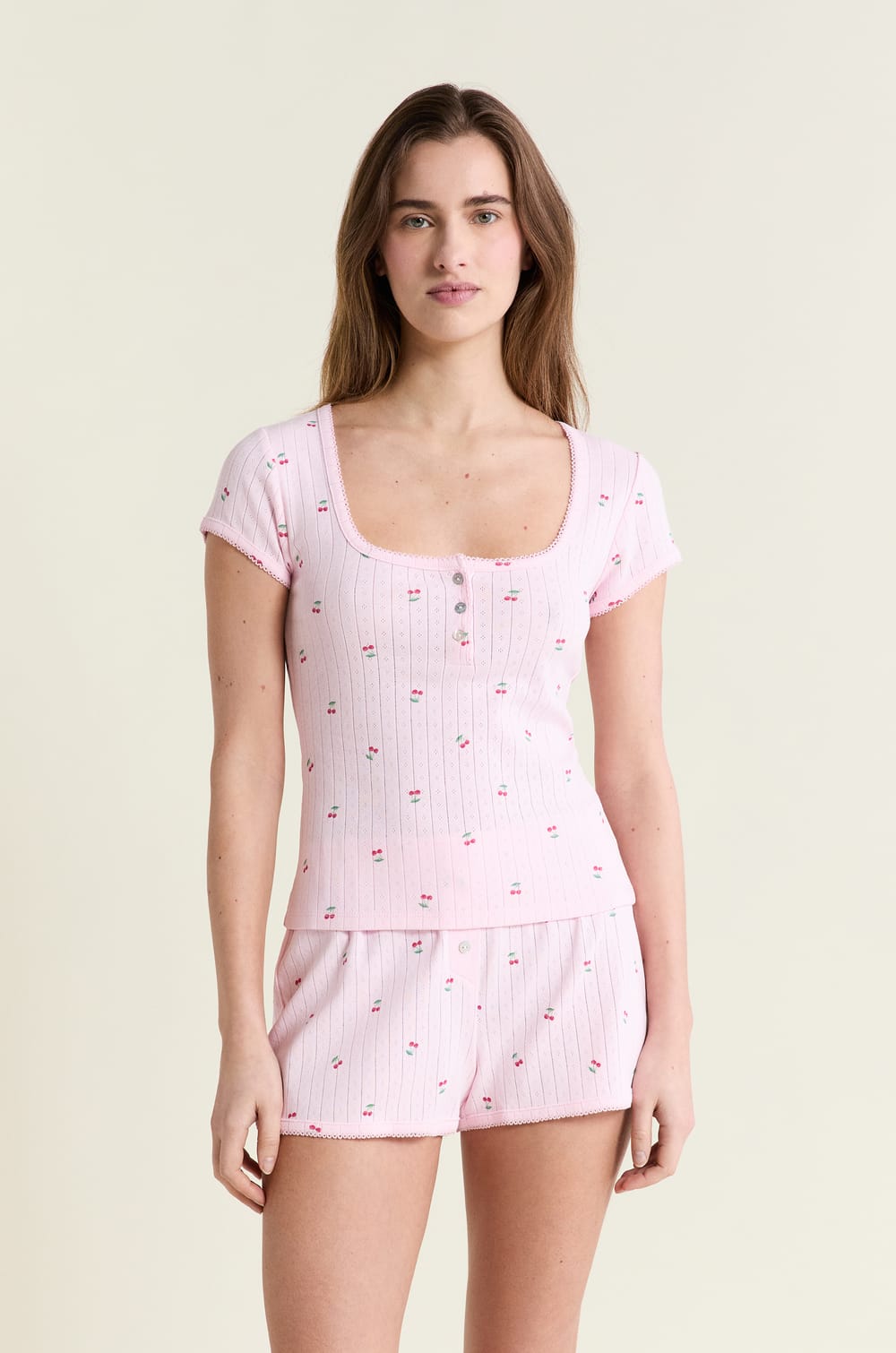 Camiseta de pijama estampada de algod&oacute;n punto el&aacute;stico;${refinementColor}