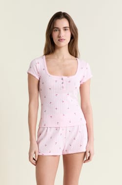 Camiseta de pijama estampada de algod&oacute;n punto el&aacute;stico;${refinementColor}