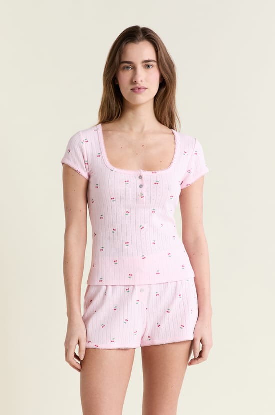 Camiseta de pijama estampada de algod&oacute;n punto el&aacute;stico;${refinementColor}