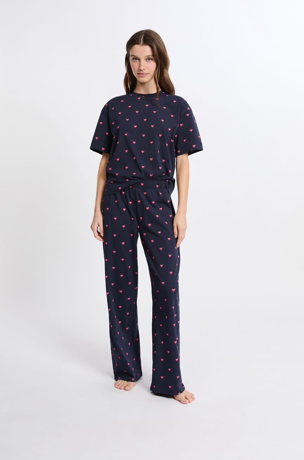 Pyjama 2 pièces à motifs coeur en coton;${refinementColor}